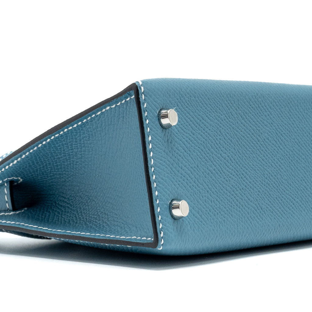 Lorenzia Mini Kelly II Epsom Leather Handbag Blue Jean Silver-Tone Hardware