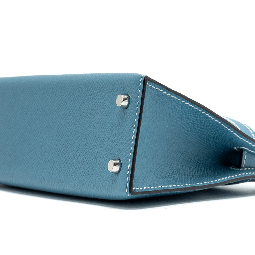 Lorenzia Mini Kelly II Epsom Leather Handbag Blue Jean Silver-Tone Hardware