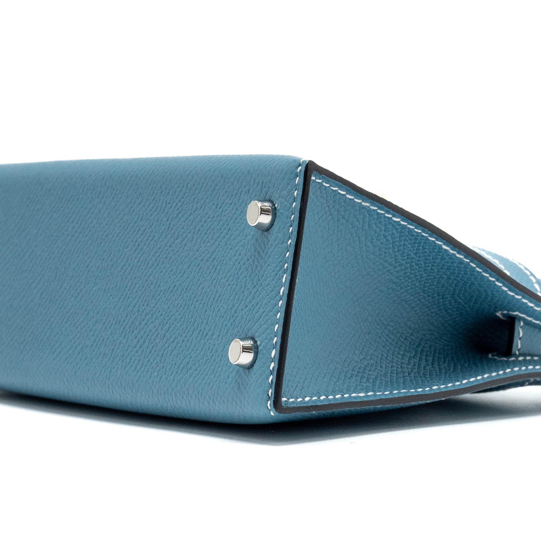 Lorenzia Mini Kelly II Epsom Leather Handbag Blue Jean Silver-Tone Hardware