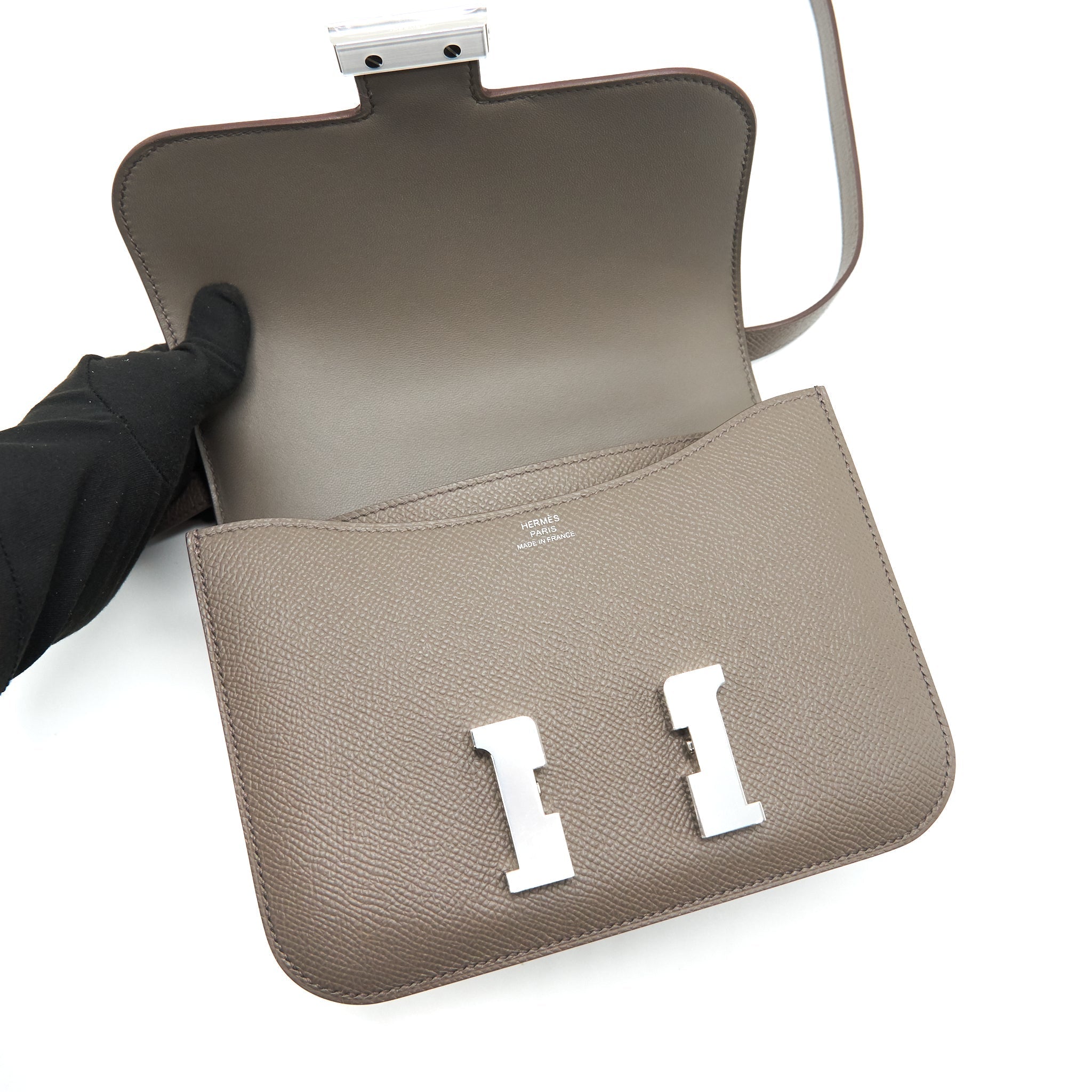 Lorenzia Constance Mini Bag Epsom Leather Gris Etain Silver-Tone Hardware