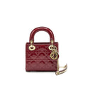 Lorenzia Mini Lady Dior Patent Leather Handbag Red Light Gold-Tone Hardware