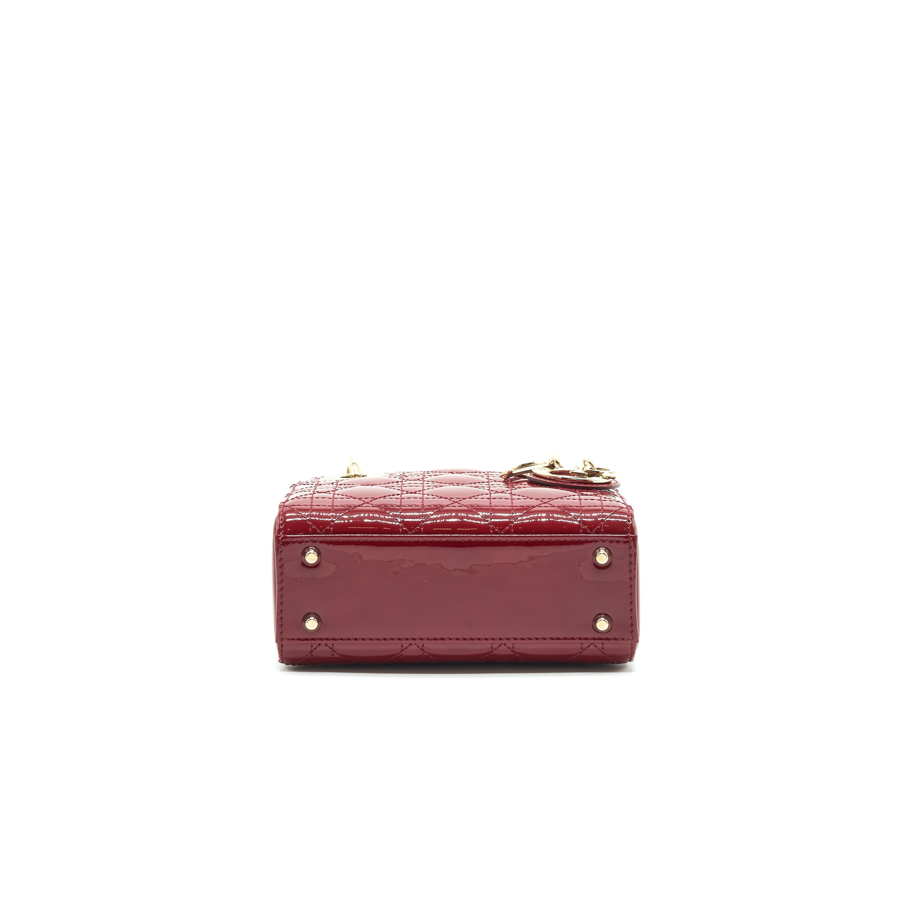 Lorenzia Mini Lady Dior Patent Leather Handbag Red Light Gold-Tone Hardware