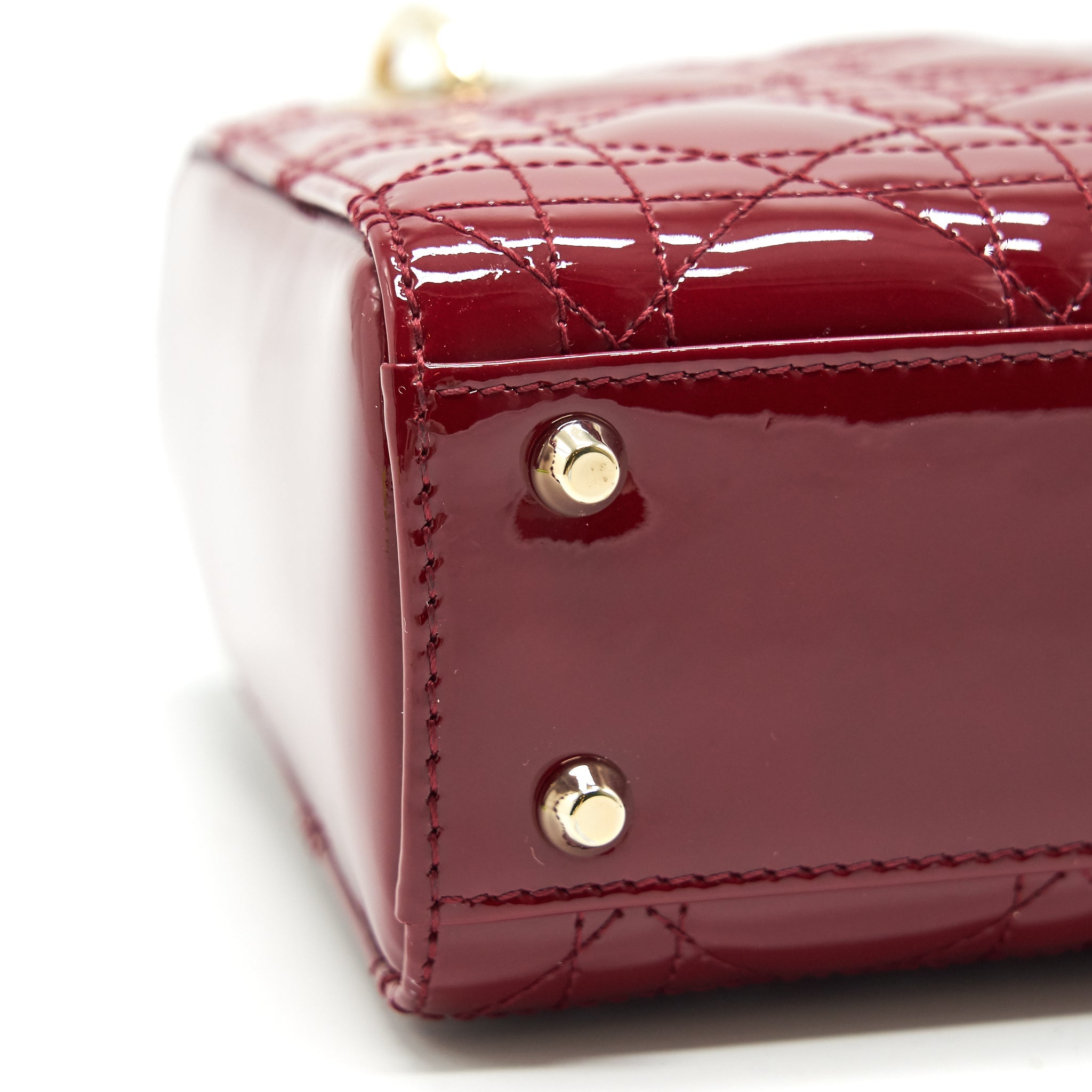 Lorenzia Mini Lady Dior Patent Leather Handbag Red Light Gold-Tone Hardware