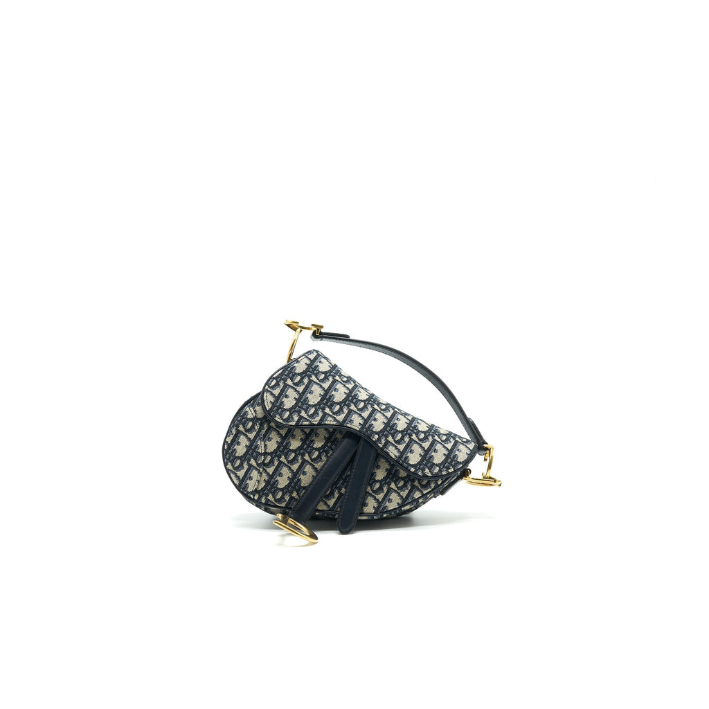 Lorenzia Mini Saddle Bag Blue Oblique Jacquard Gold-Tone Hardware