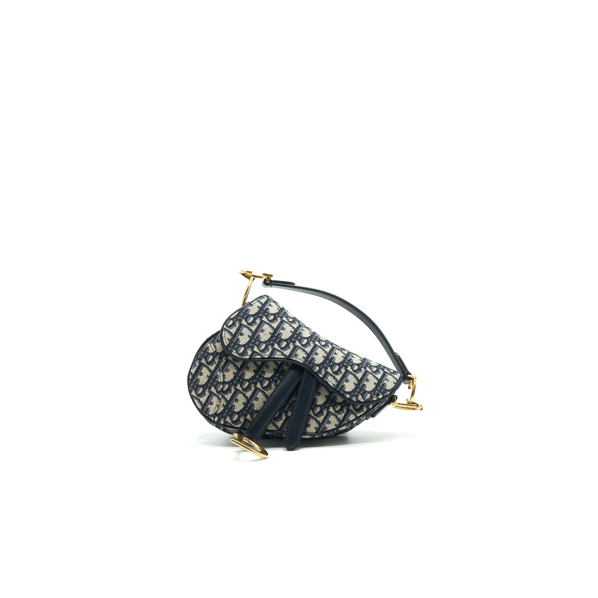 Lorenzia Mini Saddle Bag Blue Oblique Jacquard Gold-Tone Hardware