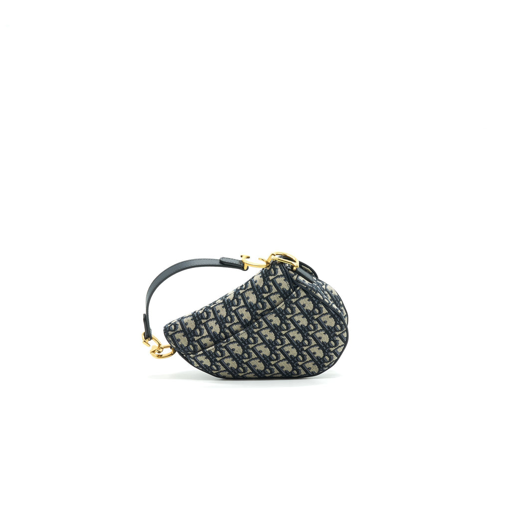 Lorenzia Mini Saddle Bag Blue Oblique Jacquard Gold-Tone Hardware