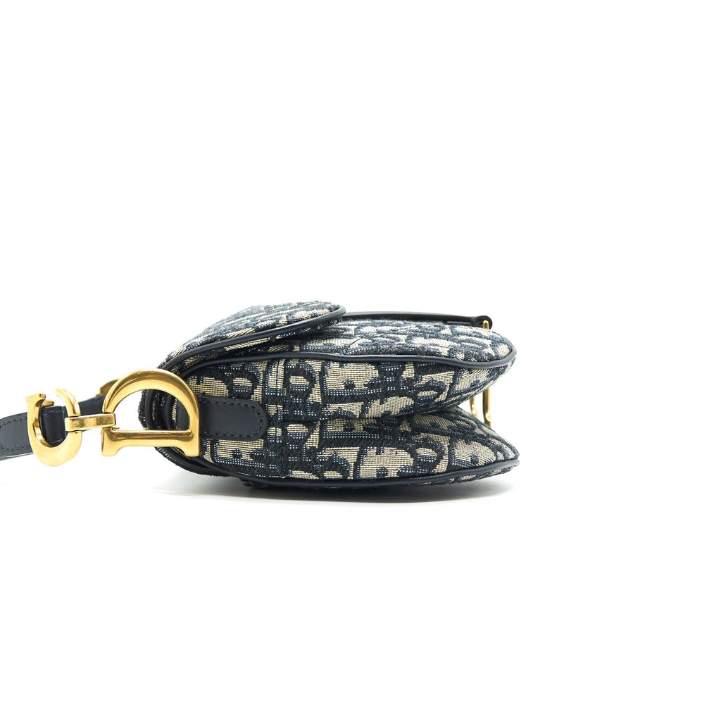 Lorenzia Mini Saddle Bag Blue Oblique Jacquard Gold-Tone Hardware