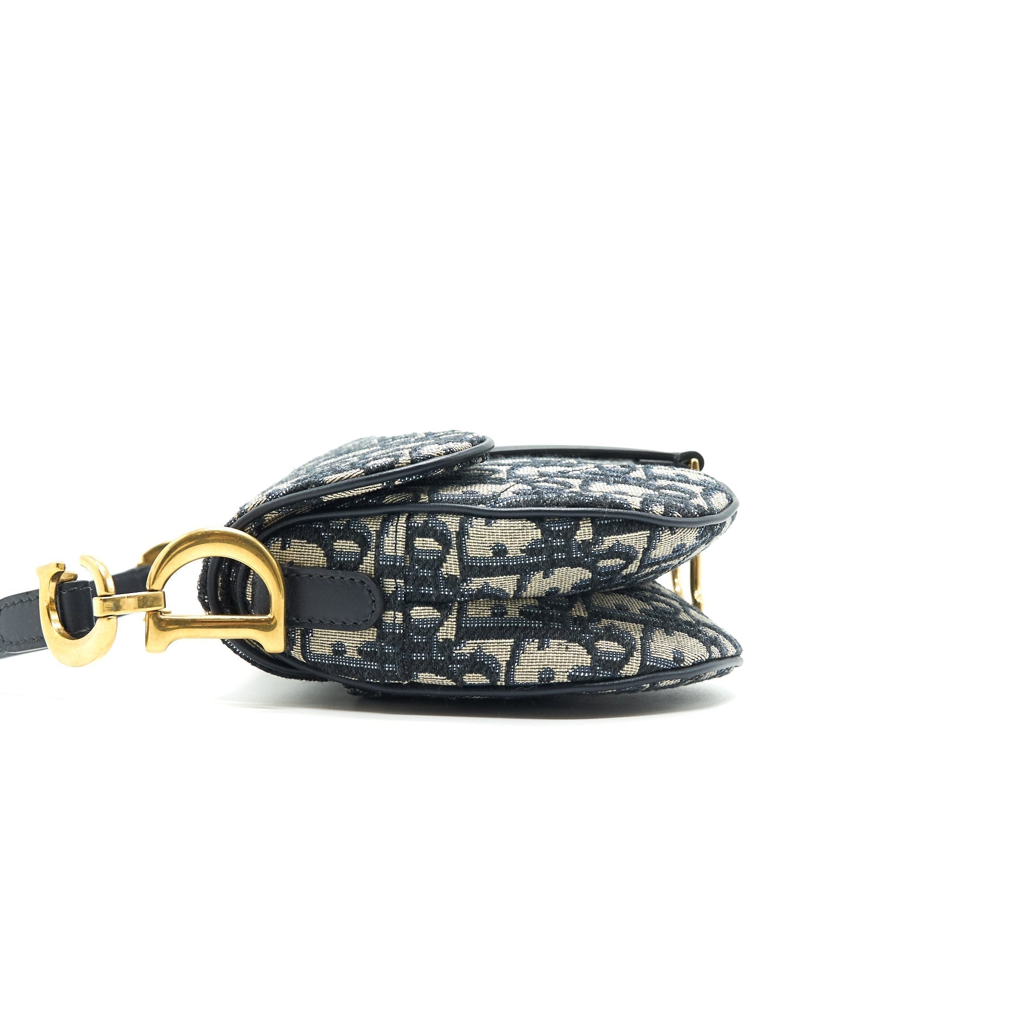 Lorenzia Mini Saddle Bag Blue Oblique Jacquard Gold-Tone Hardware