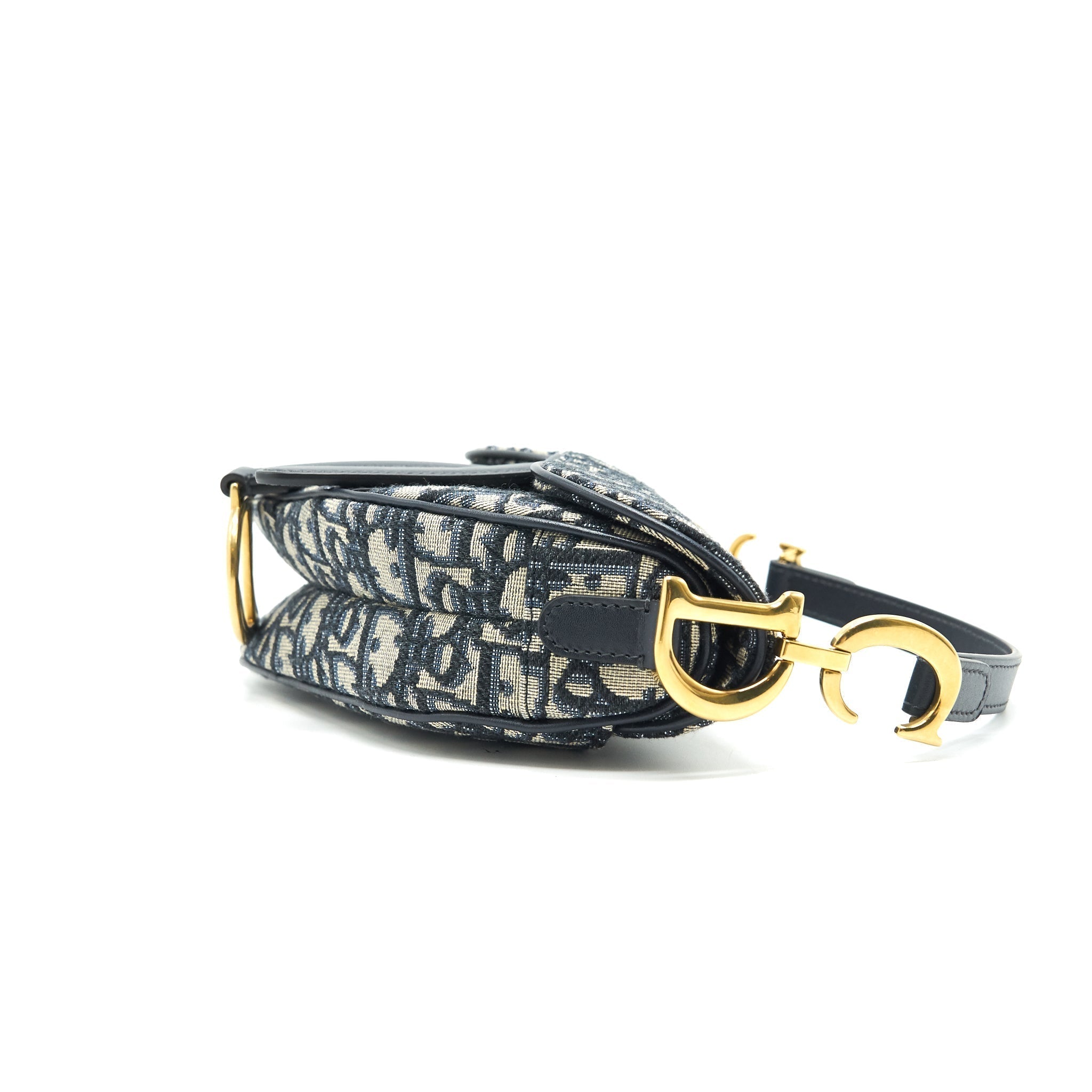 Lorenzia Mini Saddle Bag Blue Oblique Jacquard Gold-Tone Hardware