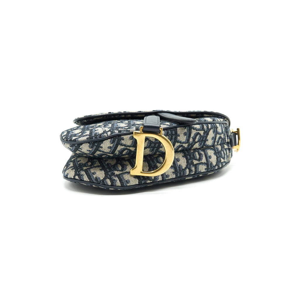 Lorenzia Mini Saddle Bag Blue Oblique Jacquard Gold-Tone Hardware