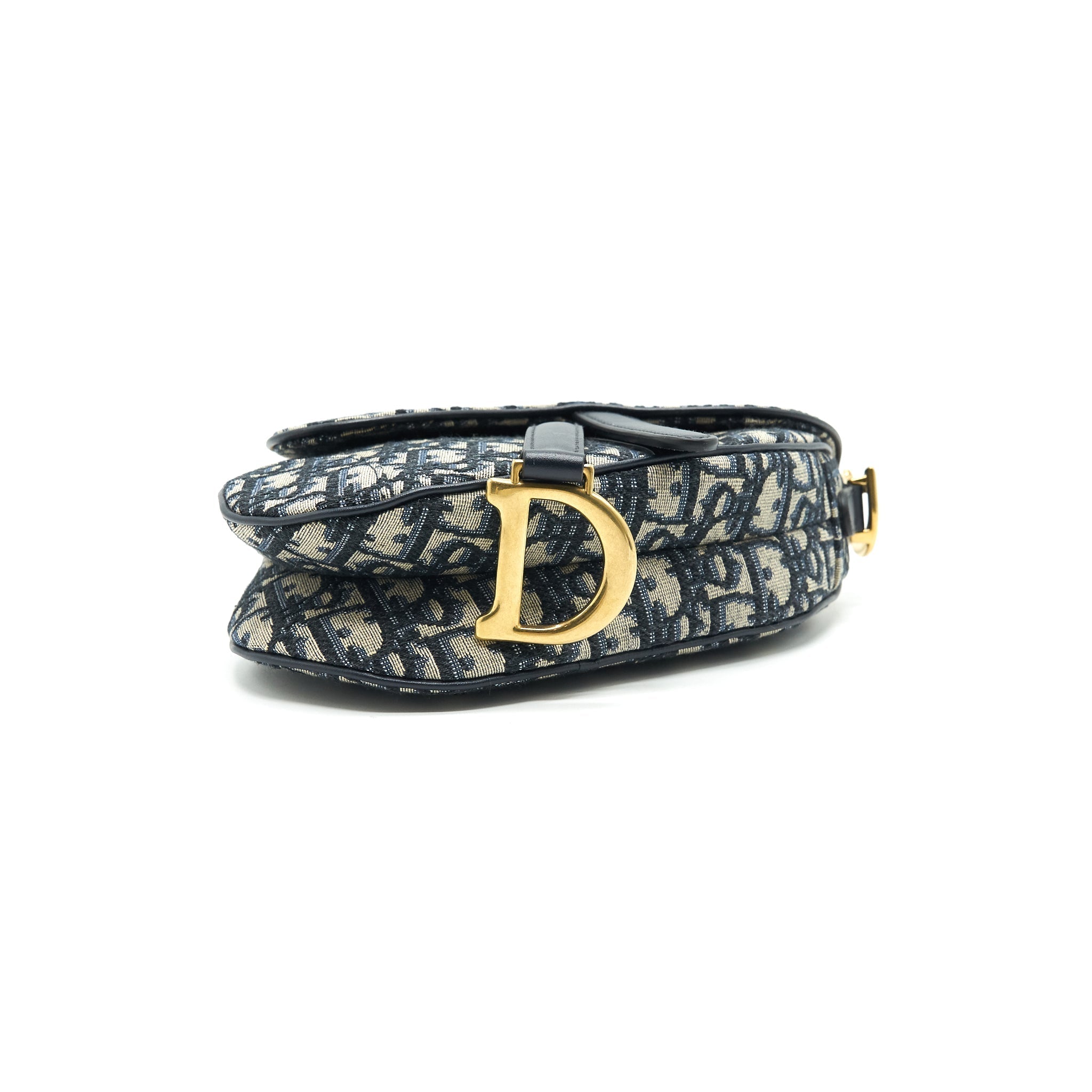 Lorenzia Mini Saddle Bag Blue Oblique Jacquard Gold-Tone Hardware