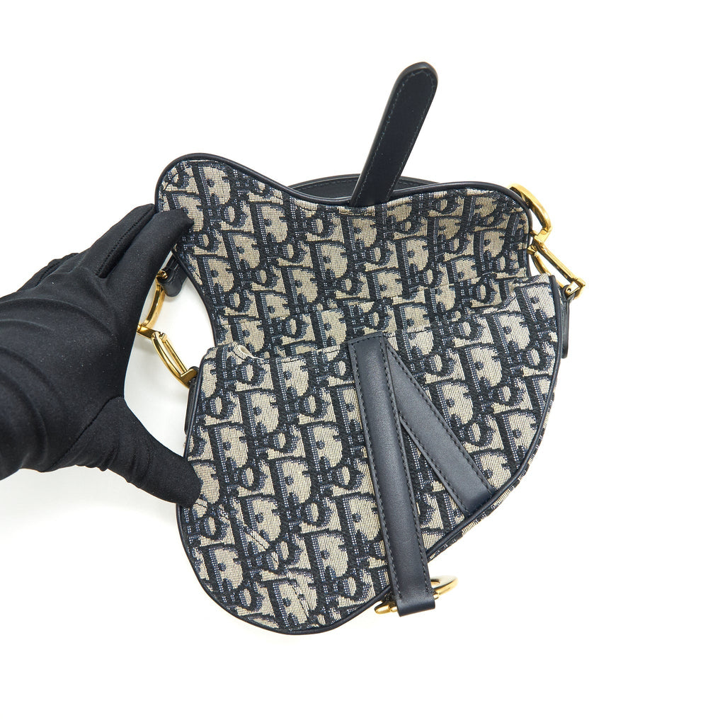 Lorenzia Mini Saddle Bag Blue Oblique Jacquard Gold-Tone Hardware