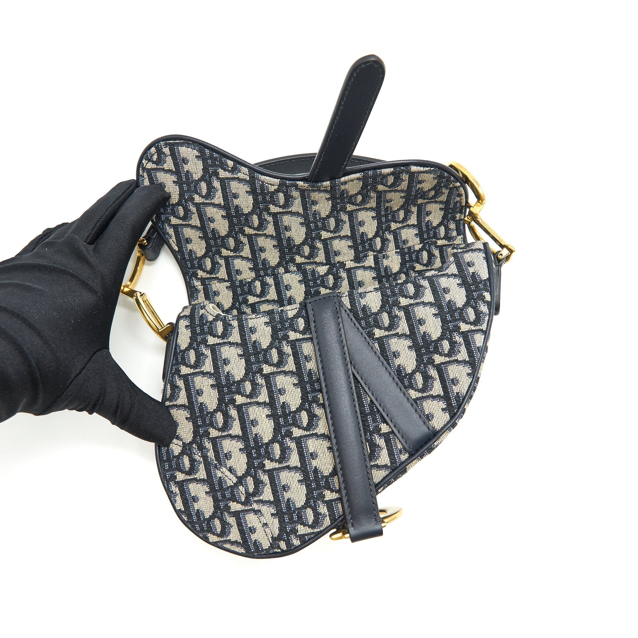 Lorenzia Mini Saddle Bag Blue Oblique Jacquard Gold-Tone Hardware