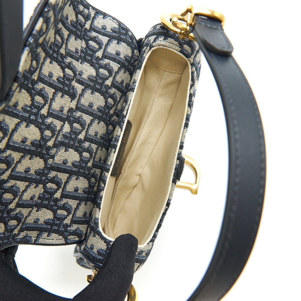 Lorenzia Mini Saddle Bag Blue Oblique Jacquard Gold-Tone Hardware