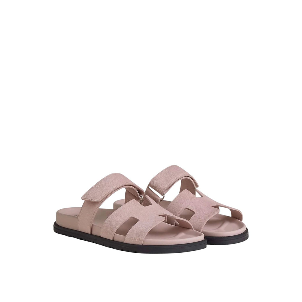 Hermes Chypre Sandals Suede Rose Porcelaine