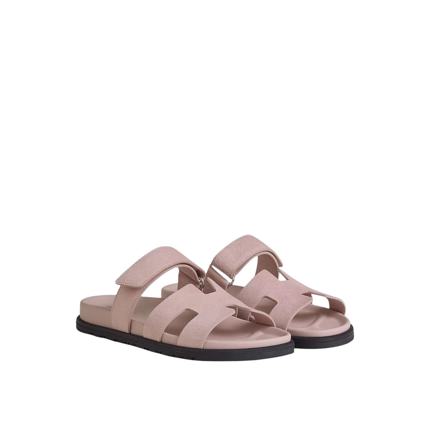 Hermes Chypre Sandals Suede Rose Porcelaine