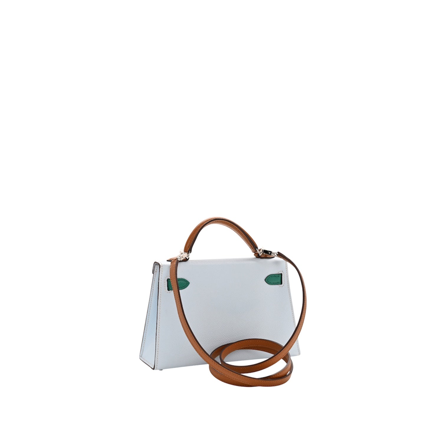 Hermès Mini Kelly Bleu Brume, Vert Jade, and Gold
