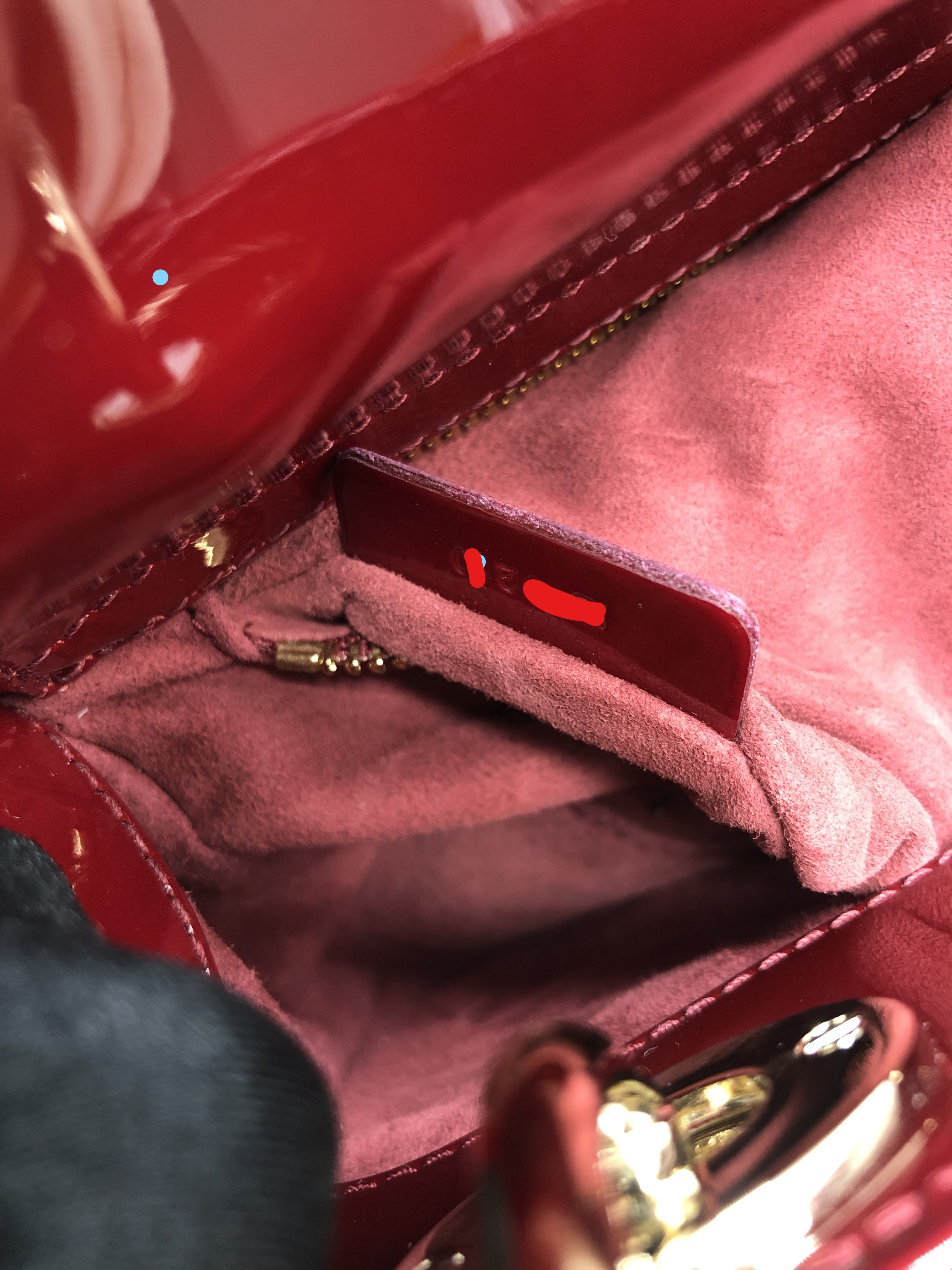 Lorenzia Mini Lady Dior Patent Leather Handbag Red Light Gold-Tone Hardware