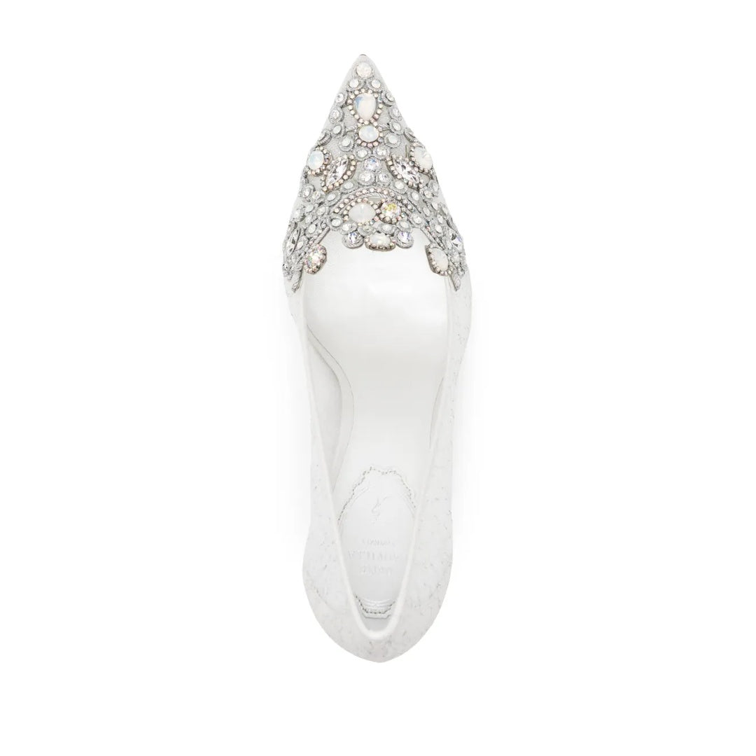 Cassiela René Caovilla Veneziana Golden Lace Crystal Slingback Pump White